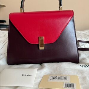 Valextra Idles mediumRed and Burgundy Satchel with Gold hardware 10”x7.5”x5”